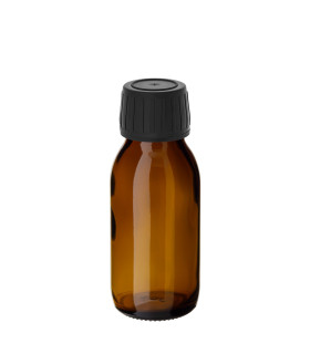 Glasflasche 60 ml braun PP28 Sirup mit schwarzem Schraubverschluss