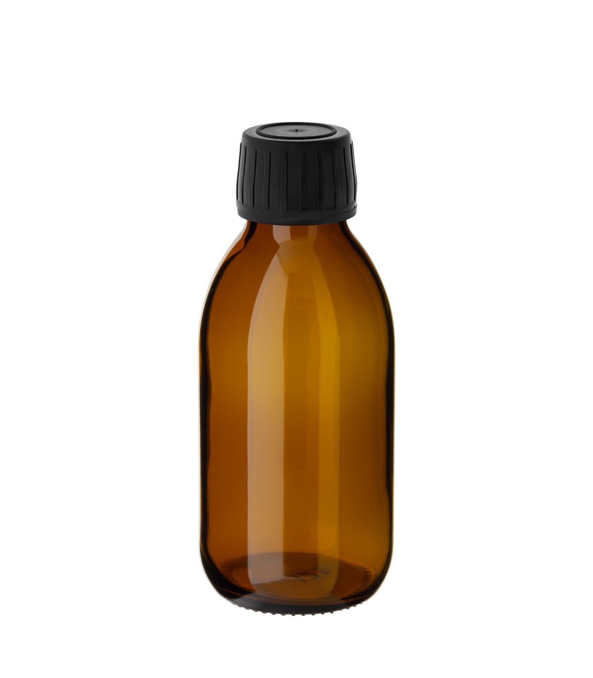 Glasflasche 125 ml braun 28 mm Sirupflasche mit schwarzem Verschluss