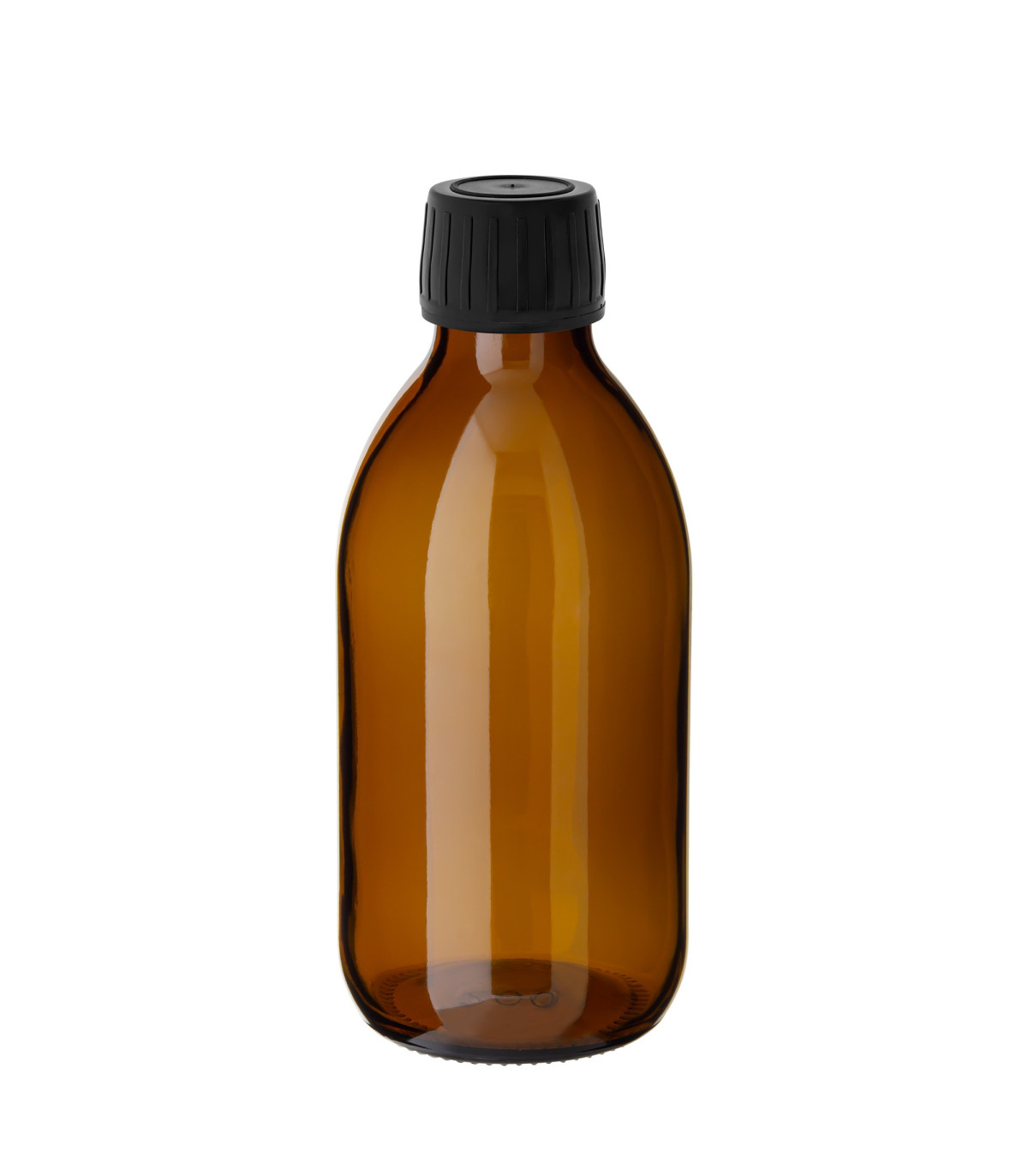 Glasflasche 200 ml braun PP28 Sirup mit schwarzem Schraubverschluss