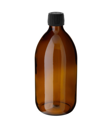 Braune Glasflasche 500 ml PP28 Sirup mit schwarzem Schraubverschluss