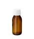 Braune Glasflasche 60 ml PP28 Sirup mit weißem Schraubverschluss