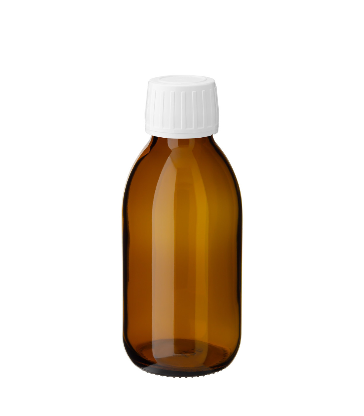 Braunglasflasche 125 ml PP28 Sirupflasche mit weißem Schraubverschluss