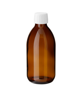 Glasflasche 250 ml braun PP28 Sirup mit weißem Schraubverschluss