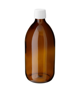 Glasflasche 500 ml braun PP28 Sirup mit weißem Schraubverschluss