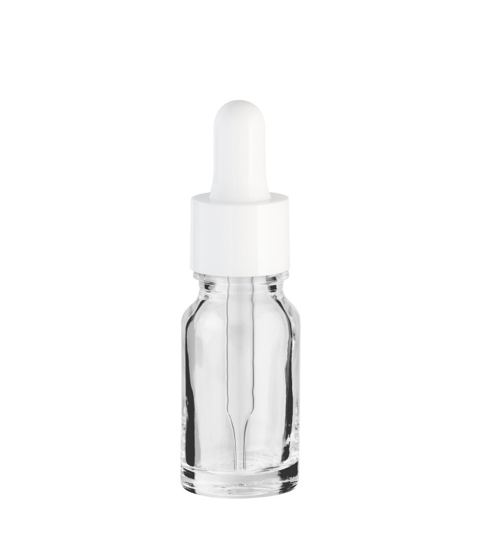 Glasflasche 10 ml farblos mit weißer Pipette – Pipettenflasche