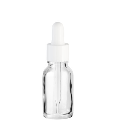 Glasflasche 15 ml farblos mit weißer Pipette – Tropfer, Kosmetik