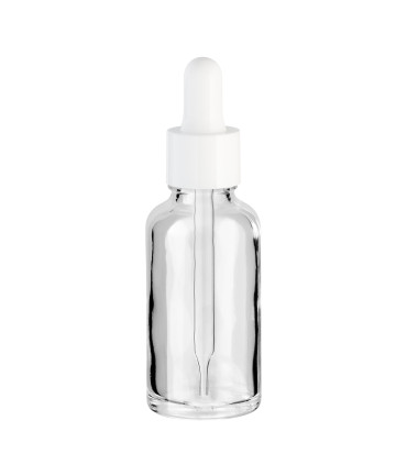 Glasflasche 30 ml farblos mit weißer Pipette – Pipettenflasche