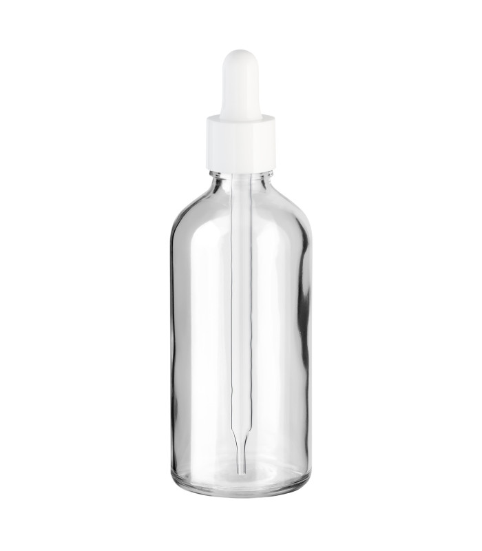 Glasflasche 100 ml transparent mit weißer Pipette – Pipettenflasche