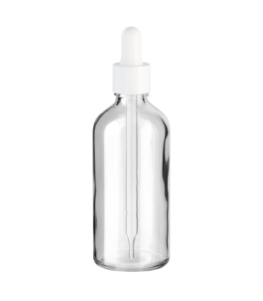 Glasflasche 100 ml transparent mit weißer Pipette – Pipettenflasche