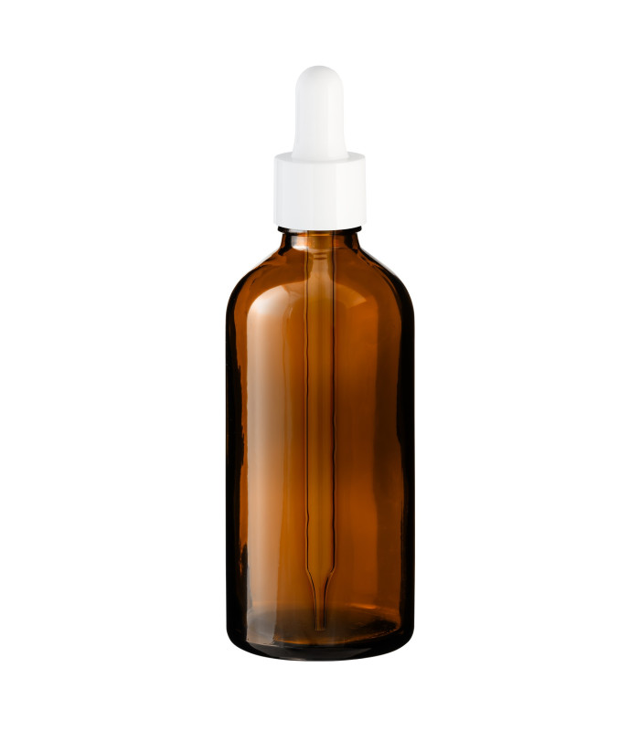 Glasflasche braun 100 ml mit weißer Pipette – Pipettenflasche