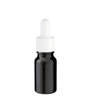 Glasflasche 10 ml schwarz mit weißer Pipette | Leere Tropfflasche