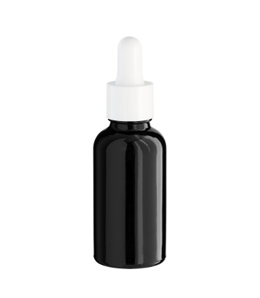 Schwarze Glasflasche 30 ml mit weißer Pipette - Leere Pipettenflasche