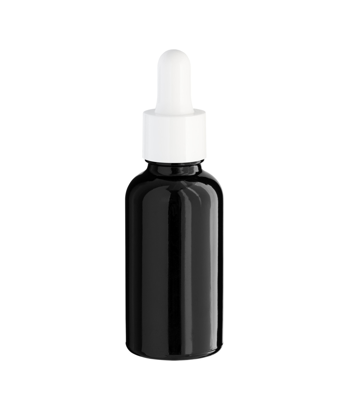 Schwarze Glasflasche 30 ml mit weißer Pipette - Leere Pipettenflasche