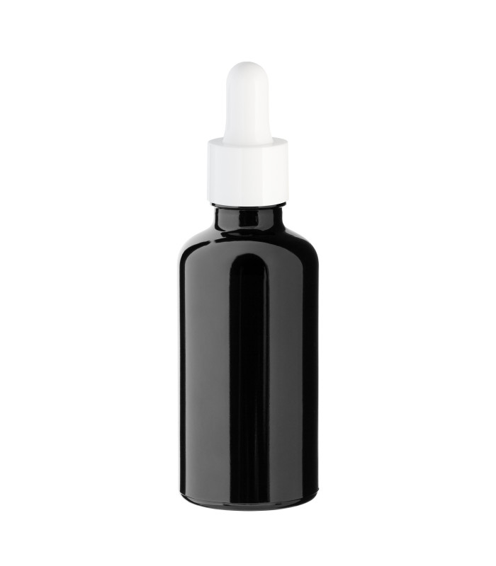 Glasflasche 50 ml schwarz mit weißer Pipette - Leere Tropfflasche