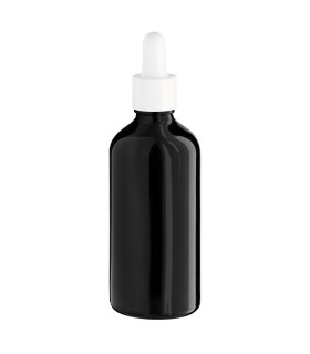 Schwarze Glasflasche 100 ml mit weißer Pipette | Leere Tropfflasche