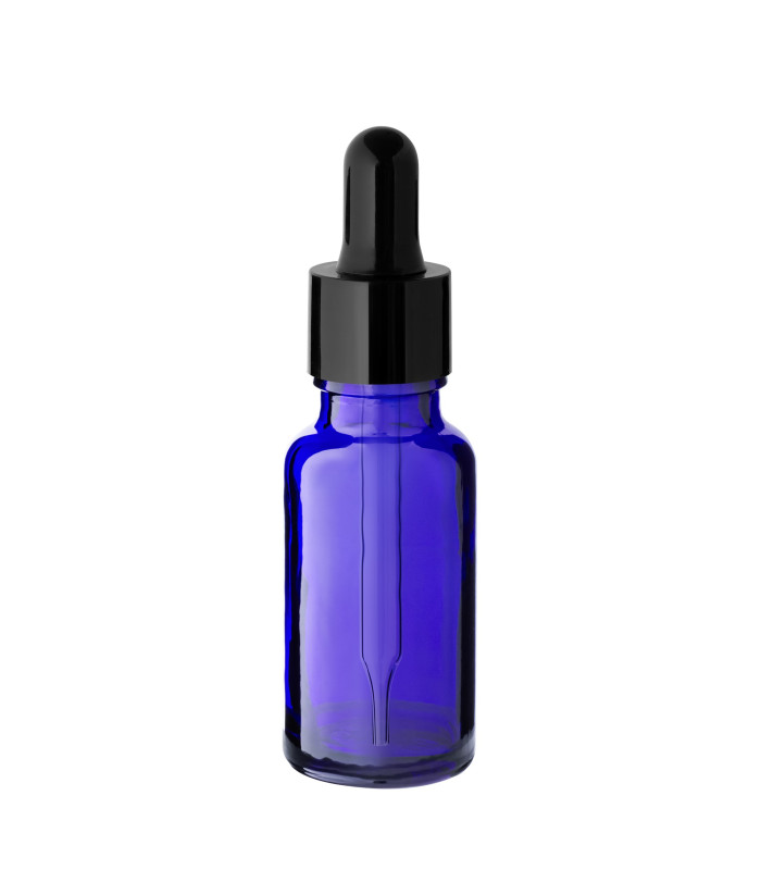 Glasflasche 20 ml blau mit schwarzer Pipette – leere Tropfflasche