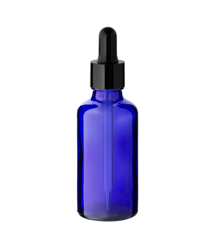 Glasflasche 50 ml blau mit schwarzer Pipette – leere Tropfflasche