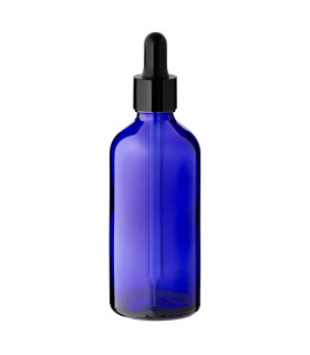 Glasflasche 100 ml blau mit schwarzer Pipette – leere Pipettenflasche