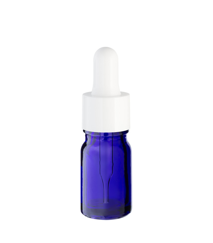 Glasflasche 5 ml blau mit weißer Pipette | leere Tropfflasche