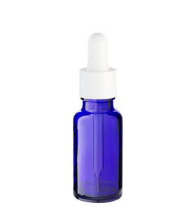 Glasflasche blau 20 ml mit weißer Pipette 18 mm – leere Tropfflasche