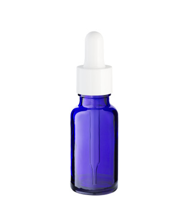 Glasflasche blau 20 ml mit weißer Pipette 18 mm – leere Tropfflasche