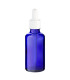 Blaue Glasflasche 50 ml mit weißer Glaspipette – leere Tropfflasche