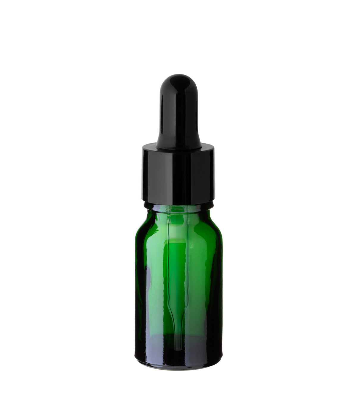 Grüne Glasflasche 10 ml mit schwarzer Pipette – leere Tropfflasche