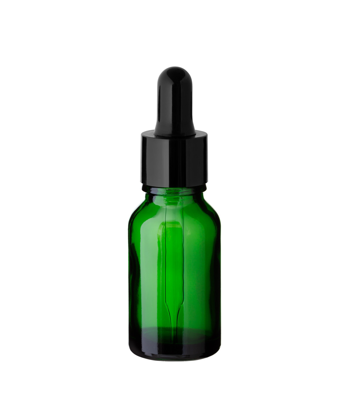 Grüne Glasflasche 15 ml mit schwarzer Pipette – leere Tropfflasche