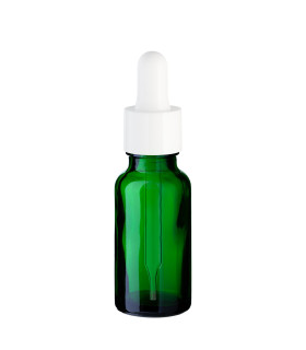 Grüne Glasflasche 20 ml mit weißer Pipette – leere Pipettenflasche