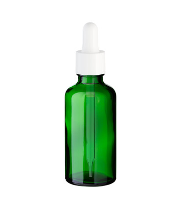 Grüne Glasflasche 50 ml mit weißer Pipette – leere Kosmetikflasche