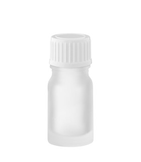 Glasflasche 5 ml farblos satiniert mit weißem Schraubverschluss 18/415