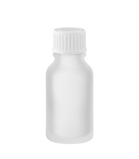 Glasflasche 15 ml satiniert farblos mit weißem Schraubverschluss leer