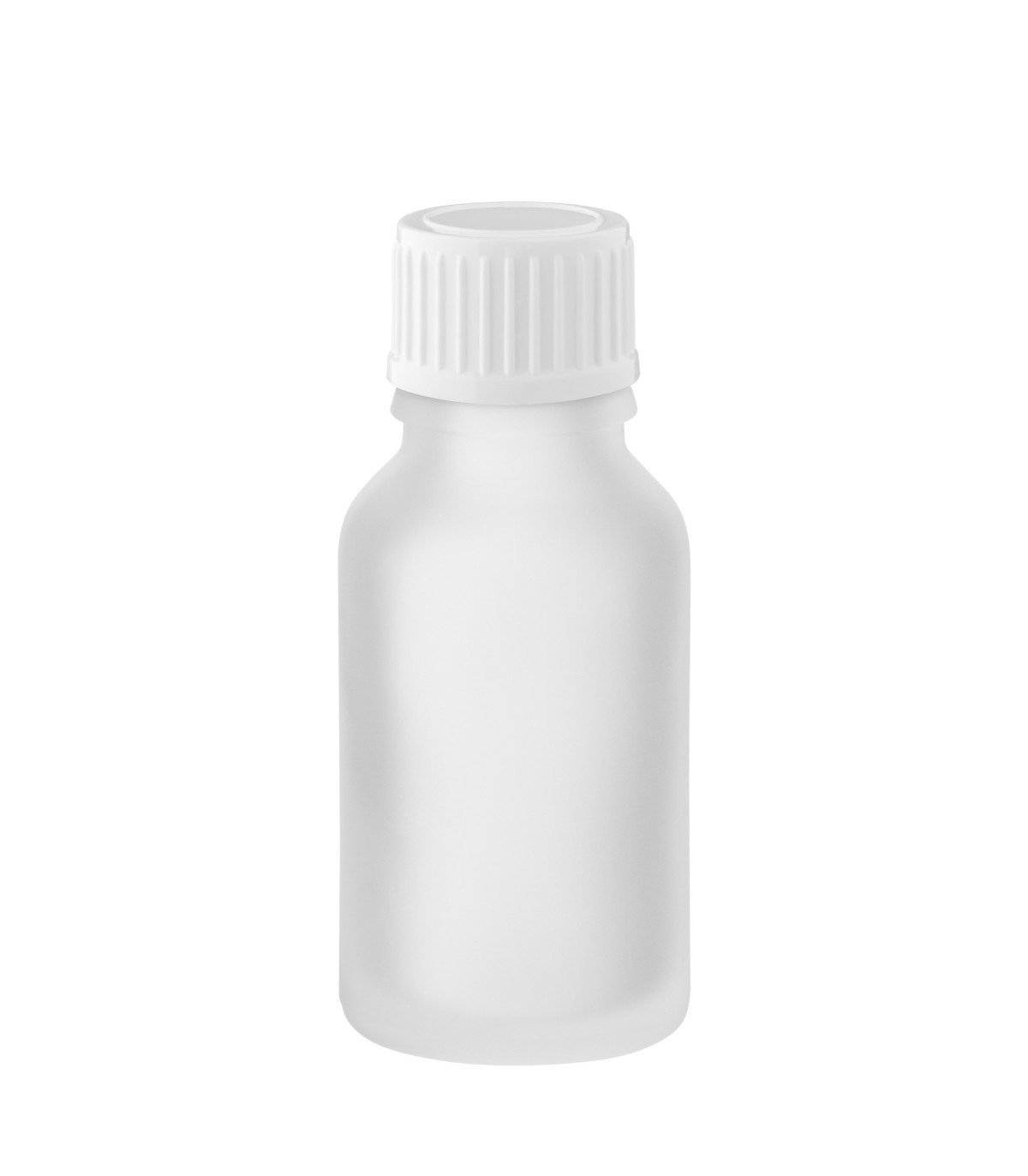 Glasflasche 15 ml klar matt mit weißem Schraubverschluss leer