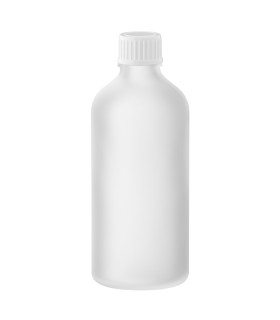 Glasflasche 100 ml satiniert farblos mit weißem Schraubverschluss leer