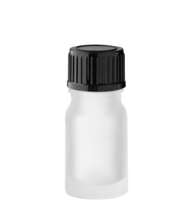 Glasflasche 5 ml farblos satiniert mit schwarzem Schraubverschluss