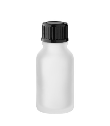 Glasflasche 15 ml klar matt mit schwarzem Schraubverschluss - Leer