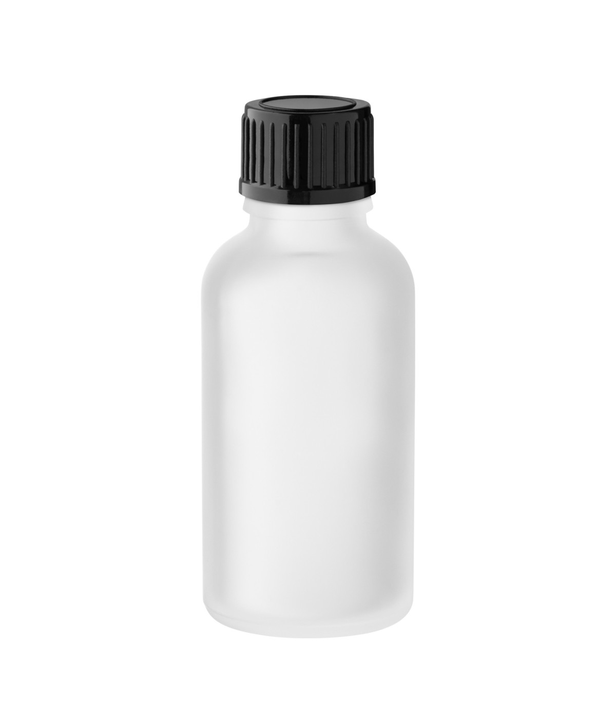 Glasflasche 30 ml klar matt mit schwarzem Schraubverschluss - Set
