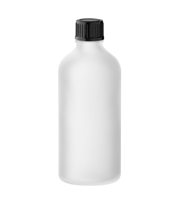 Glasflasche 100 ml klar matt mit schwarzem Schraubverschluss - Set