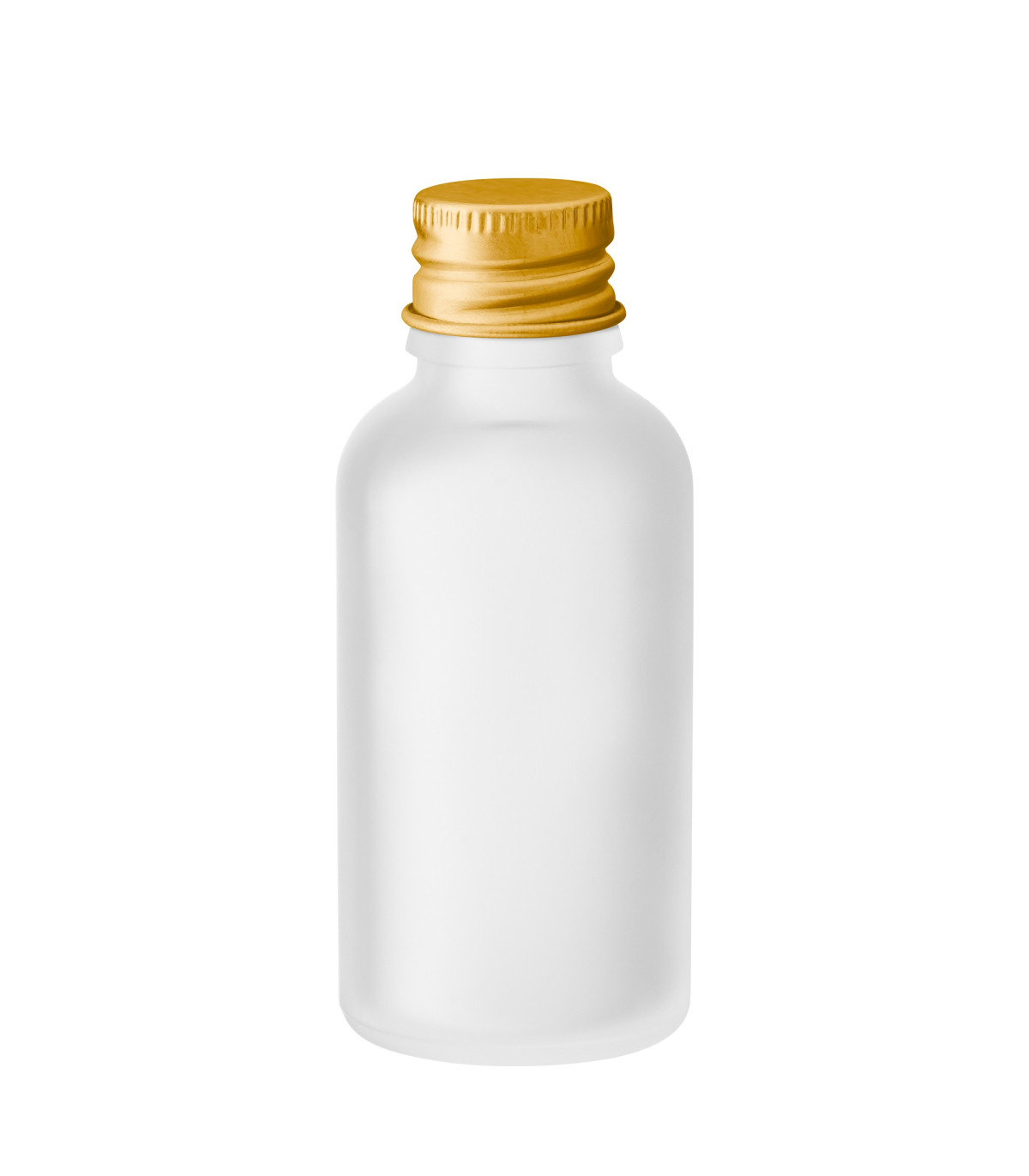 Glasflasche 30 ml klar matt mit goldener Aluminium-Schraubverschluss