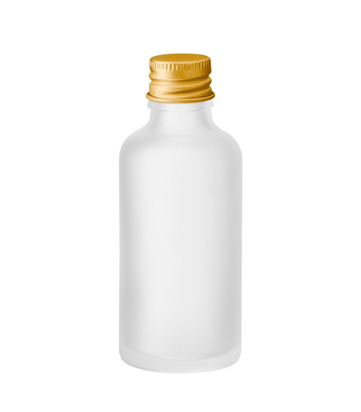 Glasflasche 50 ml klar matt mit goldenem Aluminium Schraubverschluss