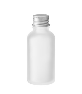 Glasflasche 30 ml satiniert farblos mit Aluminium Schraubverschluss
