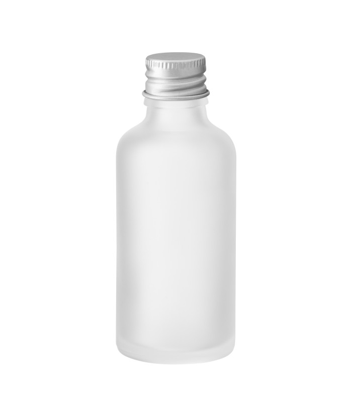 Glasflasche 50 ml klar matt mit Aluminium-Schraubverschluss - Leer