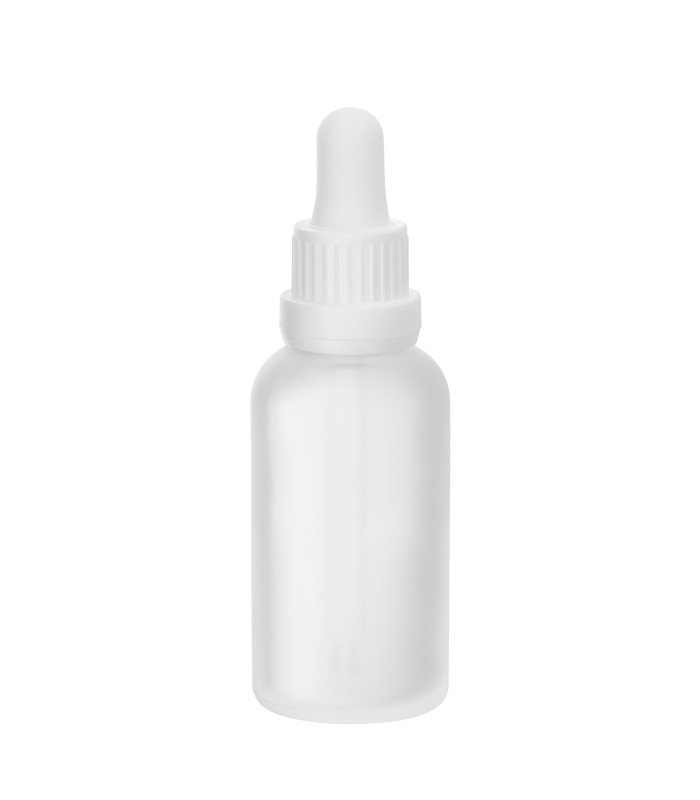 Glasflasche 30 ml satiniert farblos mit weißer Pipette