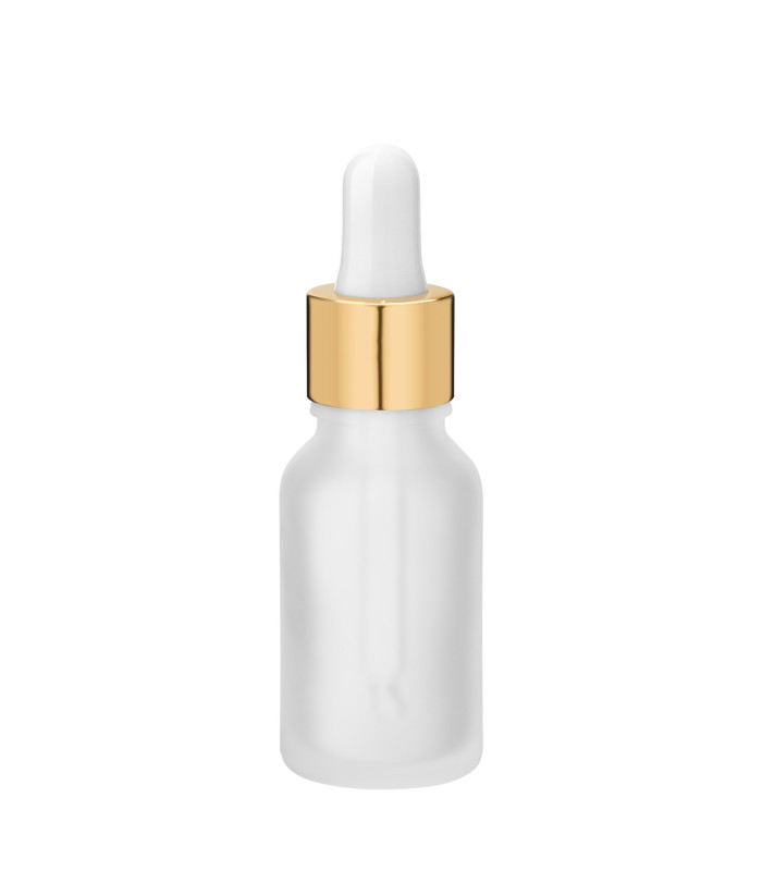 Glasflasche 15 ml klar matt mit goldener Pipette - leere Tropfflasche
