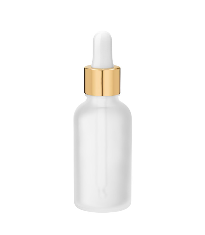 Glasflasche 30 ml klar matt mit goldener Pipette - leere Tropfflasche