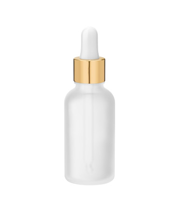 Glasflasche 30 ml klar matt mit goldener Pipette - leere Tropfflasche