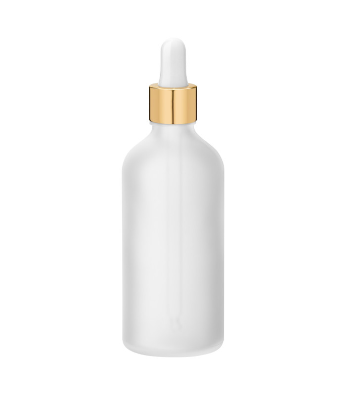 Glasflasche 100 ml satiniert matt klar mit goldener Pipette 18/415