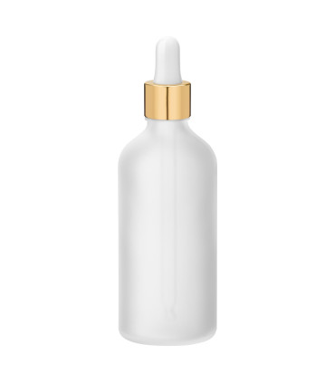 Glasflasche 100 ml satiniert matt klar mit goldener Pipette 18/415