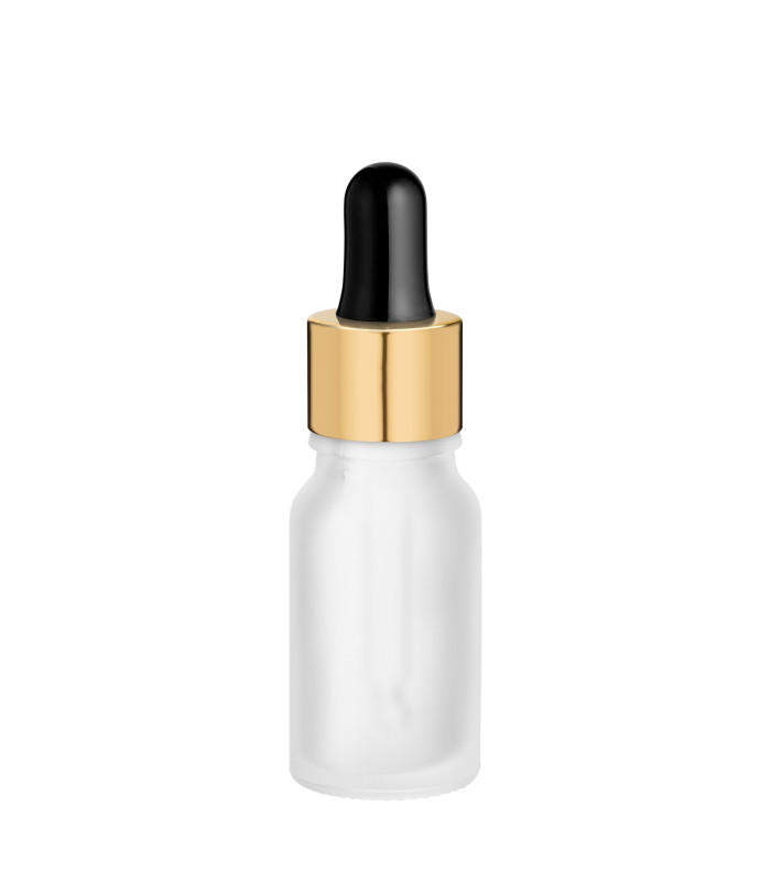Glasflasche 10 ml satiniert matt farblos klar mit goldener Pipette