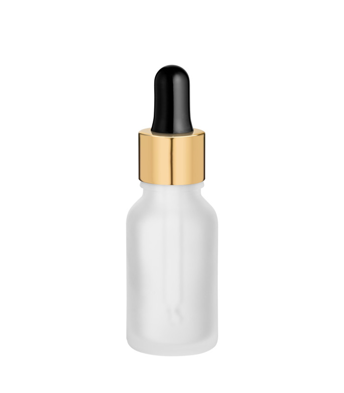 Glasflasche 15 ml satiniert matt klar matt mit goldener Pipette